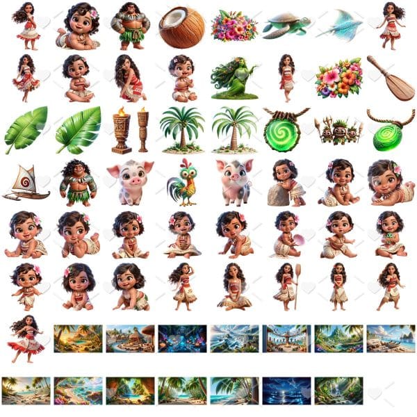 Ilustrações Moana 3D Png Transparente Baby Fofo Kit Digital