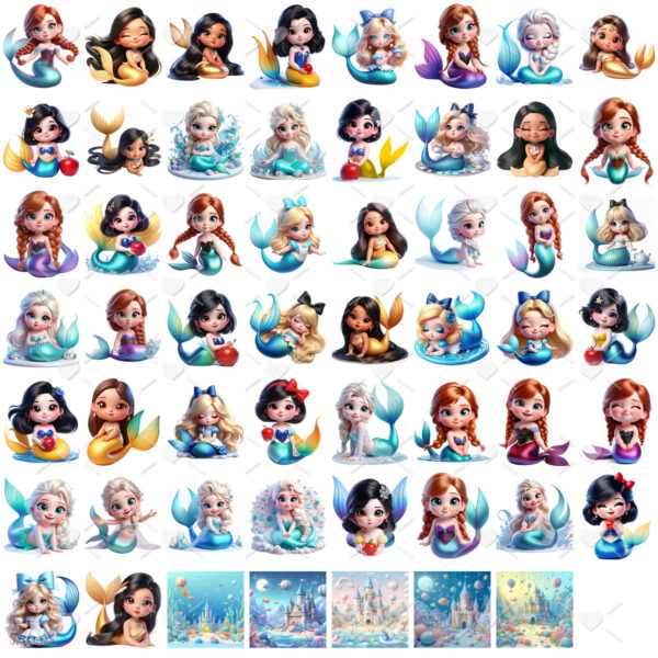 Ilustrações Princesas Sereias Png Baby Mascotes Cute 3D