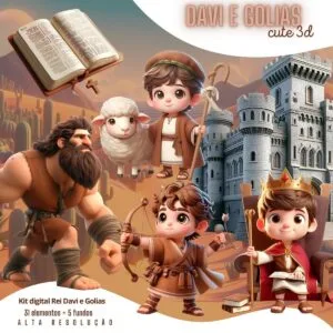 Ilustrações Rei Davi e Golias Cute 3D Fofo Imagens Png