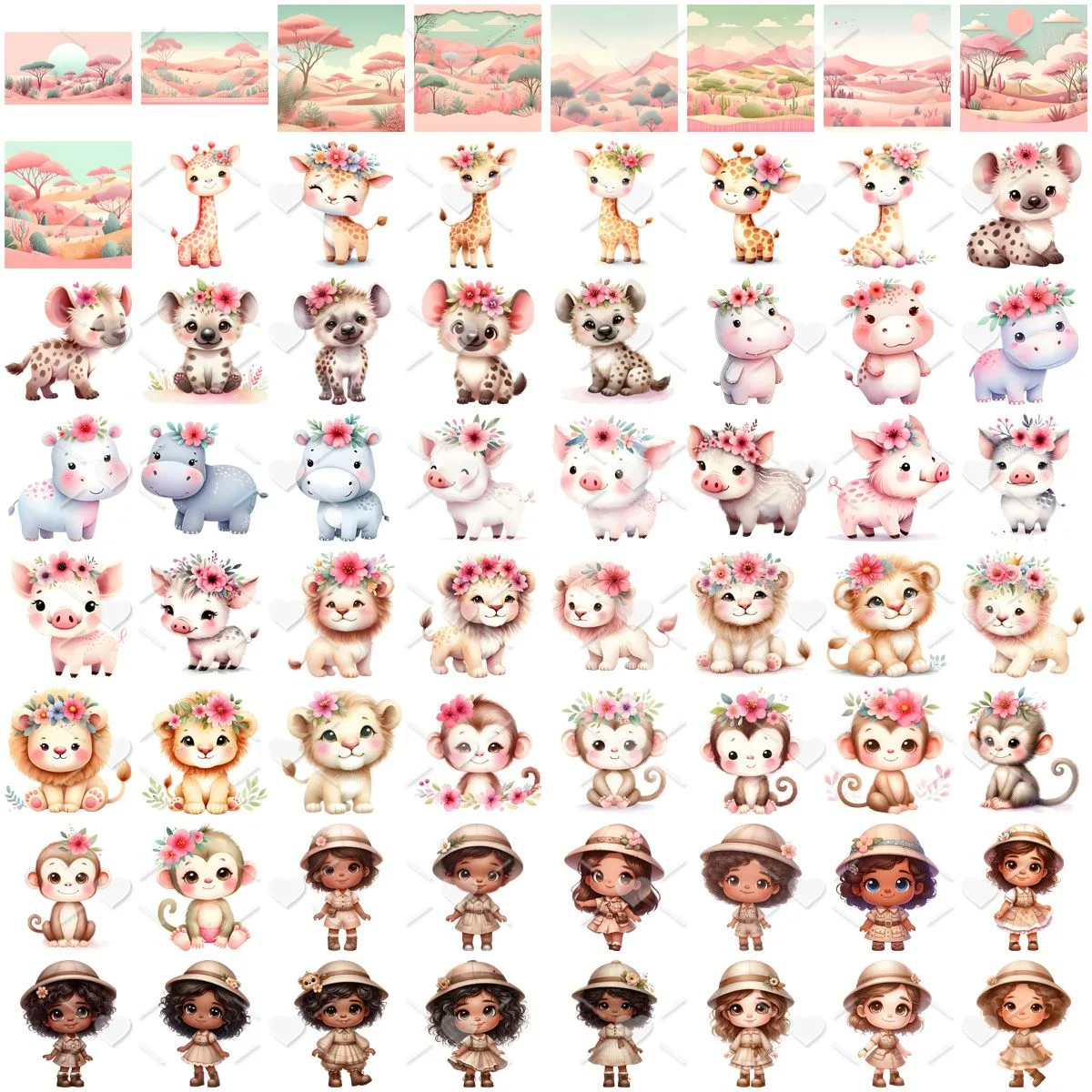 Ilustrações Safari Rosa Aquarela Cute 3D Fofo Imagens Png