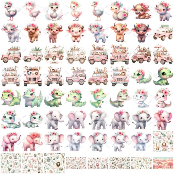 Ilustrações Safari Rosa Aquarela Cute 3D Fofo Imagens Png