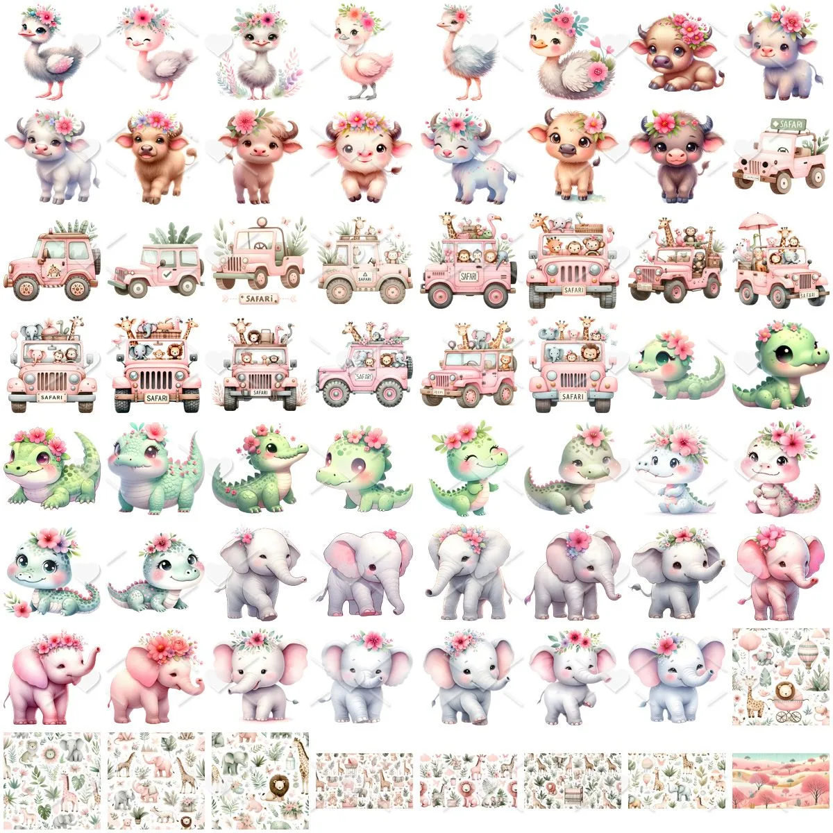 Ilustrações Safari Rosa Aquarela Cute 3D Fofo Imagens Png