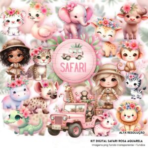 Ilustrações Safari Rosa Aquarela Cute 3D Fofo Imagens Png
