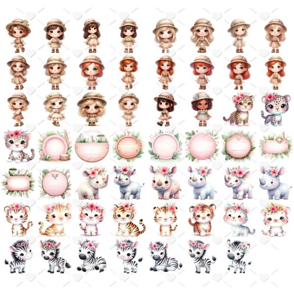 Ilustrações Safari Rosa Aquarela Cute 3D Fofo Imagens Png