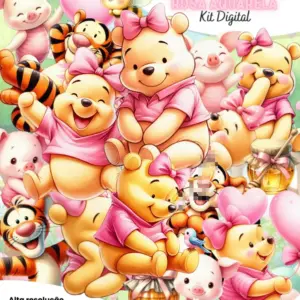 Kit Artesanal Pooh Rosa Aquarela Em Png De Alta Qualidade