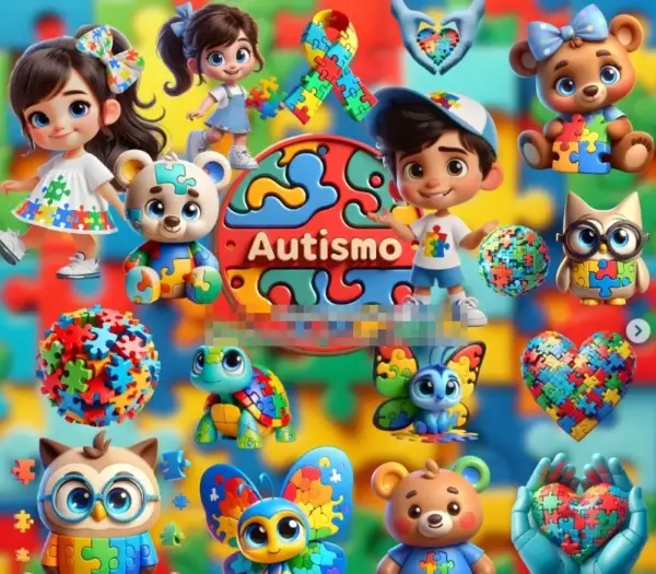 Kit Autismo 3d Png Para Scrapbooking E Paper Crafts