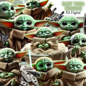 Kit Baby Yoda Grogu 3D PNG para Cartonagem e Papercraft