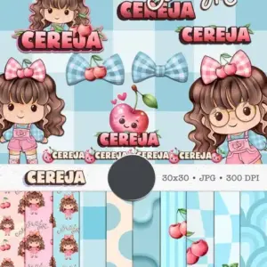 Kit Boneca Chique com Frutas - Cereja Aquarela em PNG