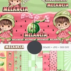 Kit Boneca Cute e Melancia: Artes Aquareladas PNG