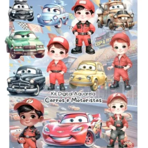 Kit Carros Disney Aquarela - Decoração e Artesanato