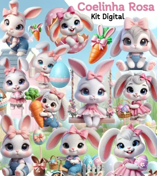 Kit Coelhinha Rosa Png Para Sublimacao E Personalizados 2