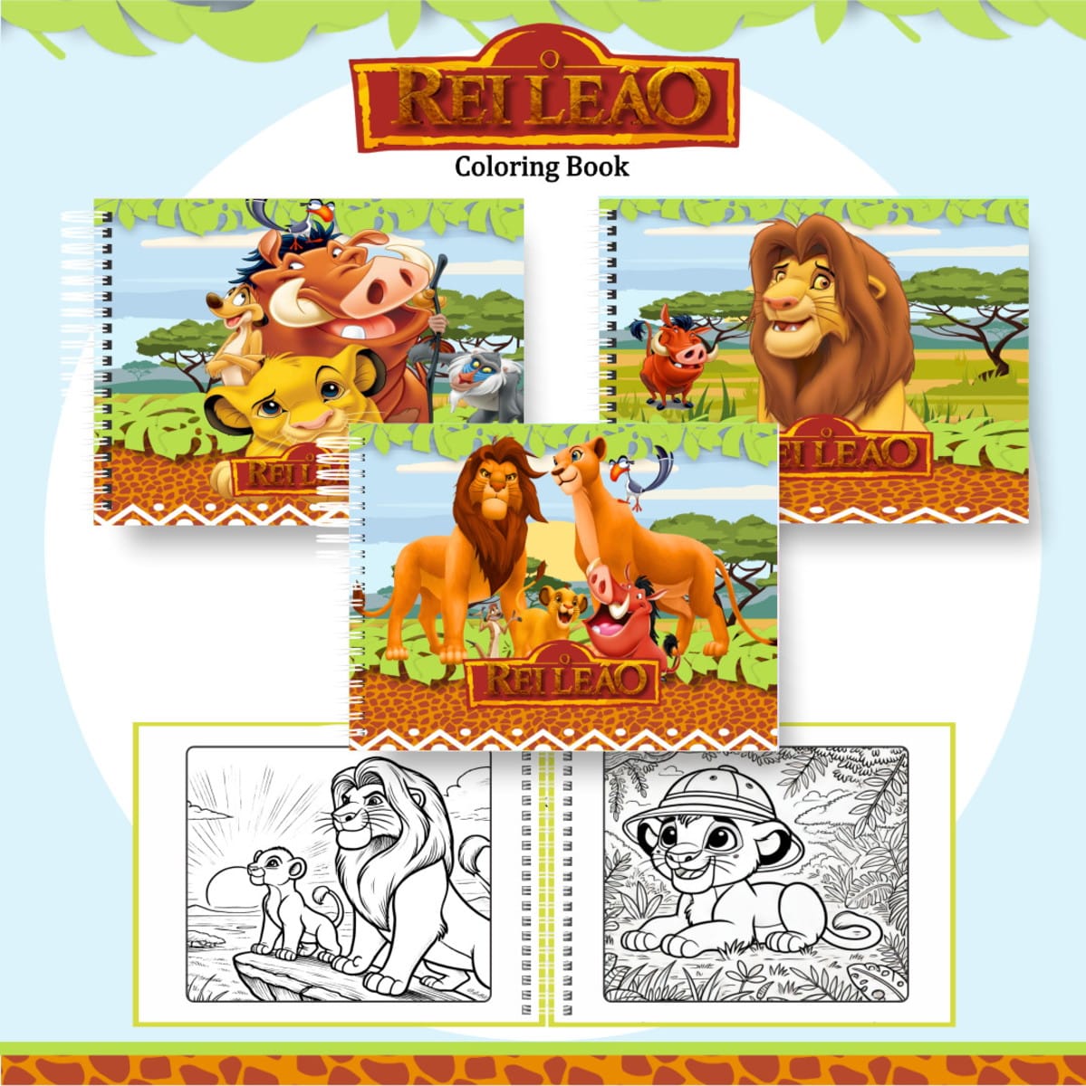 Kit Colorindo Book Rei Leão com 3 Capas e Miolo em PDF 1 Colorindo Book O Rei Leao Arquivo Digital
