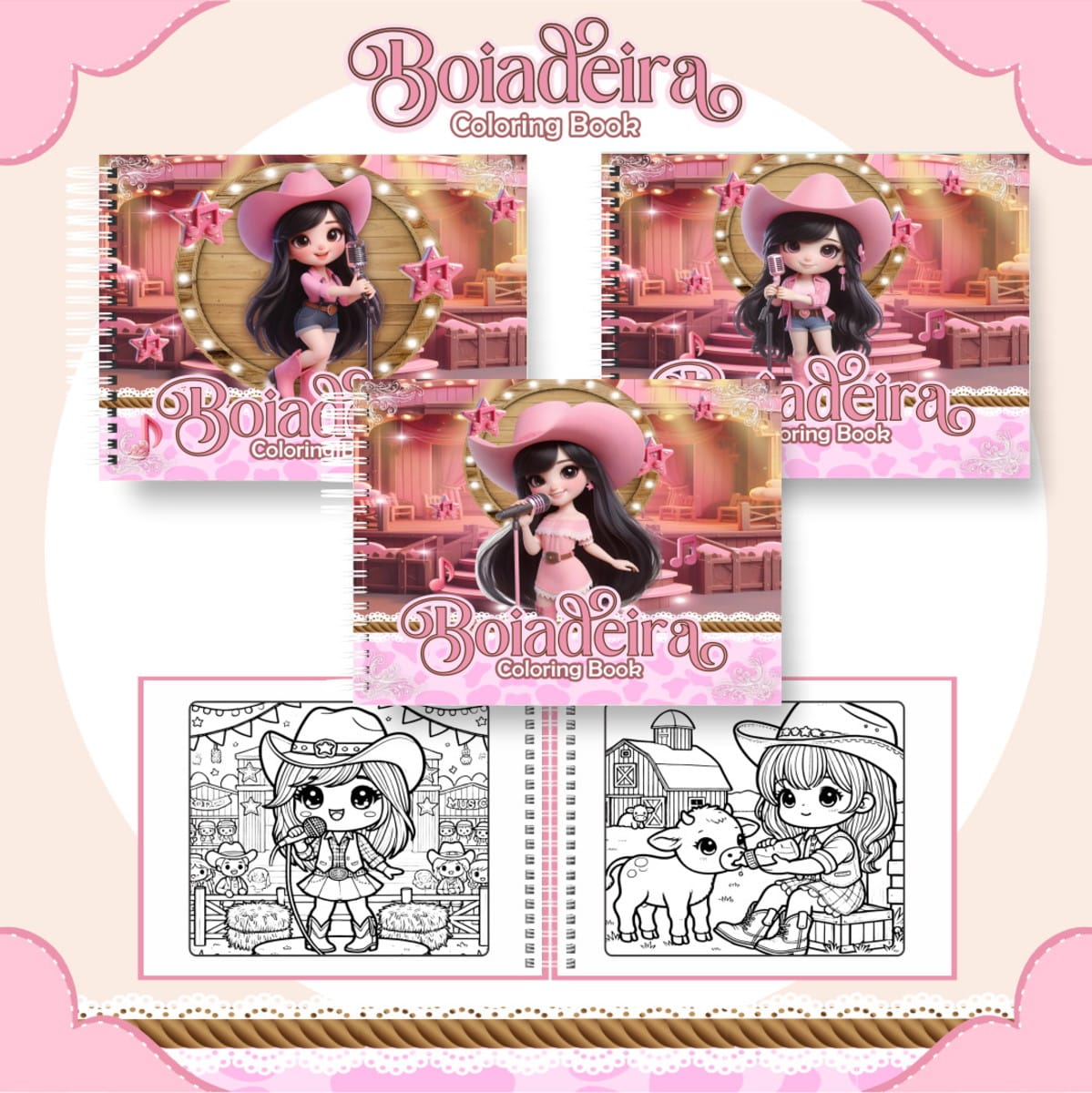 Kit Colorir Boiadeira Cute com Capas e Miolo em PDF 1 Colorindo Book Boiadeira Cute Arquivo Digital