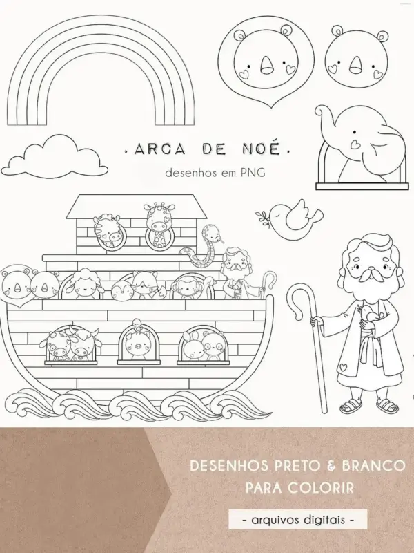 Kit Com Desenhos Da Arca De Noe Para Colorir Em Png 2
