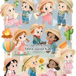 Kit Completo de Decoração Festa Junina Kids PNG
