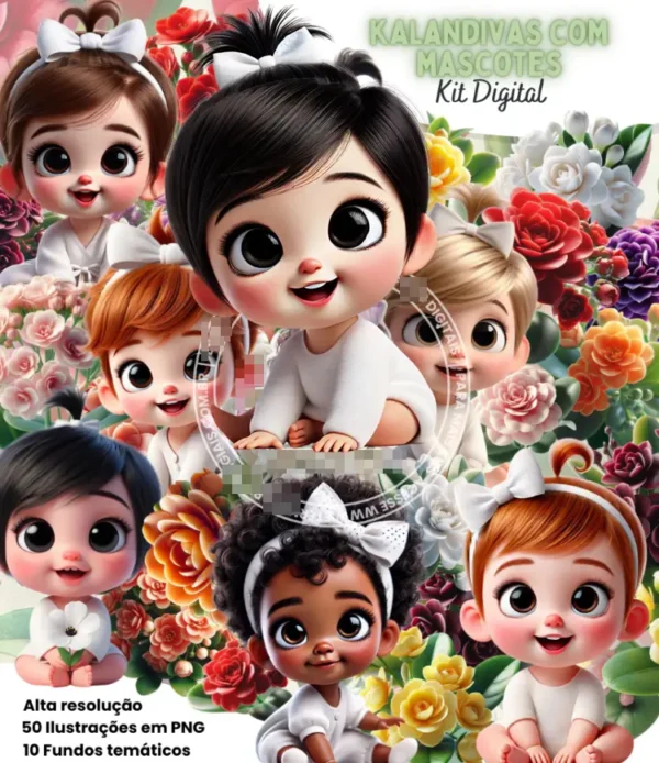 Kit Completo de Flores Calandivas e Mascotes em Arquivo PNG