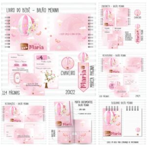 kit completo do bebe balao menina arquivo digital personalizacao