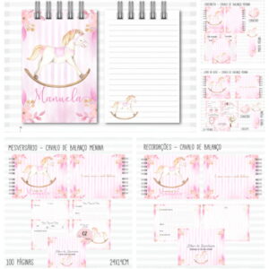Cadernos e blocos personalizados com tema de cavalo de balanço em rosa