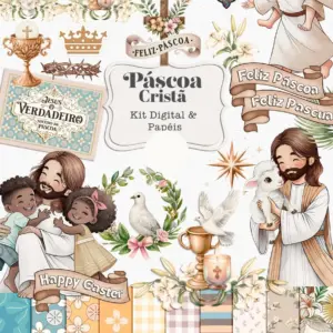 Kit Criativo de Páscoa Cristã Aquarela - PNG Exclusivos