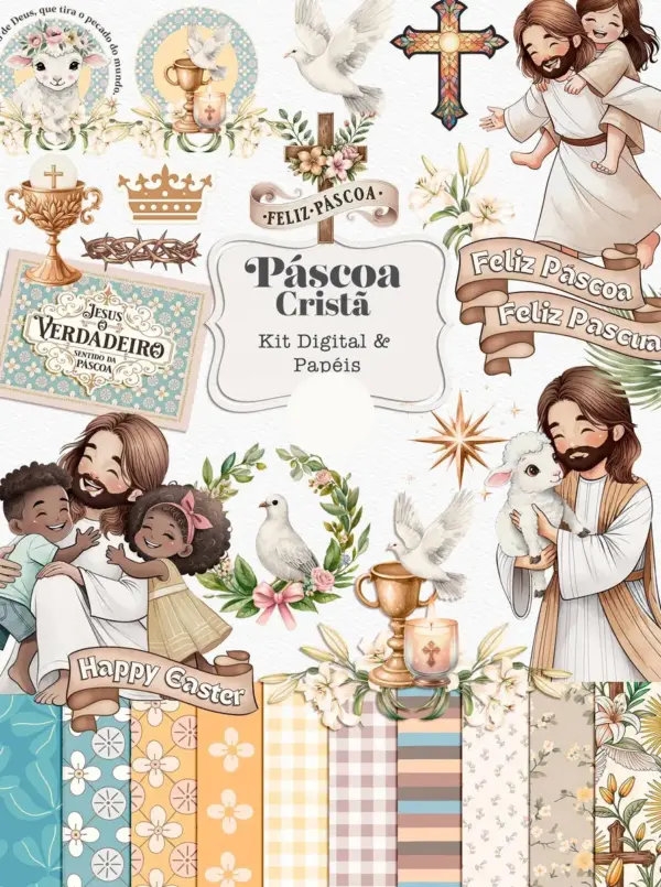 Kit Criativo de Páscoa Cristã Aquarela - PNG Exclusivos