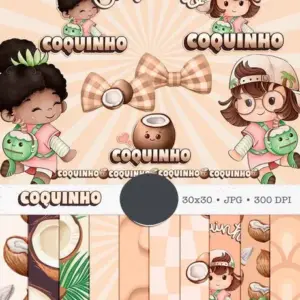 Kit de Arte Digital Boneca Frutinhas Coco - PNG Aquarela