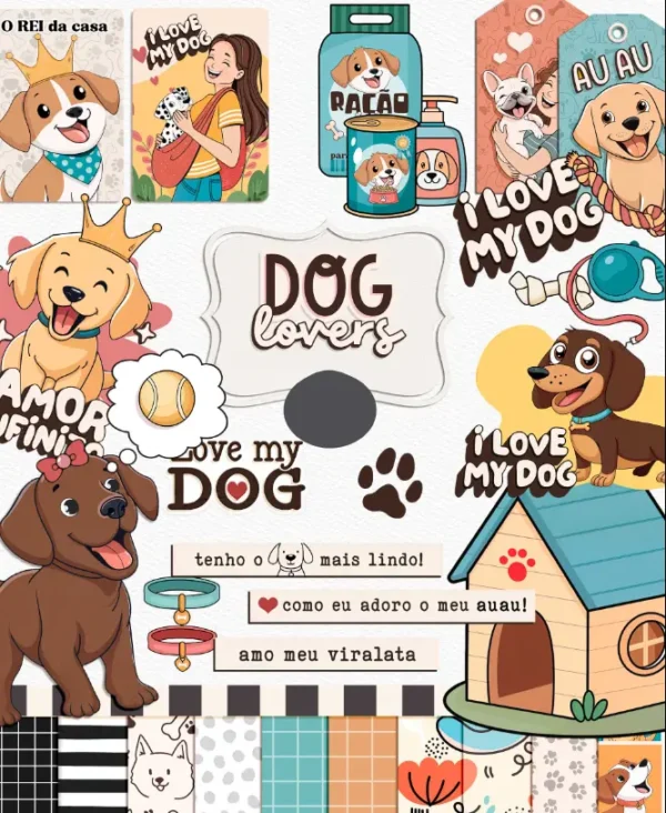 Kit de Arte Digital Pet Lovers - Motivos Caninos e Felinos
