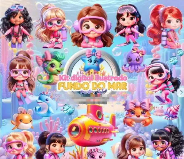 Kit De Estampas Fundo Do Mar Rosa Em Png