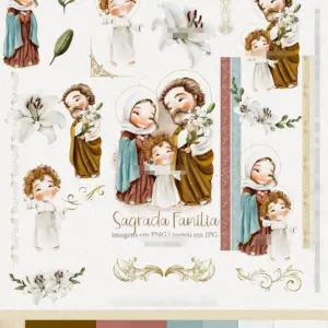 Kit de Imagens da Sagrada Família Estilo Aquarela PNG