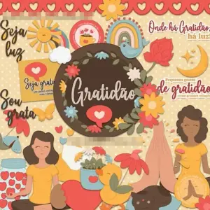 Kit De Papeis E Arte Tema Gratidao Em Formato Png