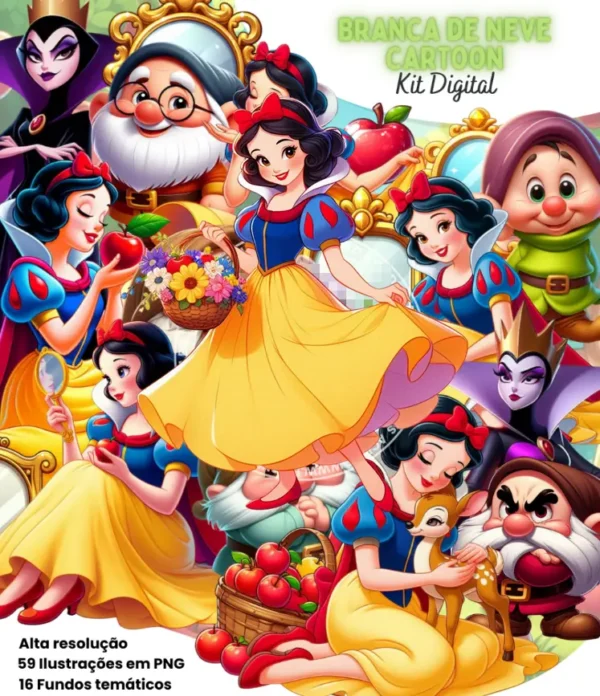 Kit Desenhos Branca de Neve Cartoon para Sublimação