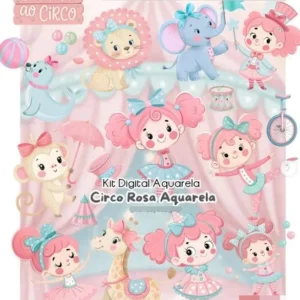 Kit Design Circo Rosa Aquarela - Ideal para Personalizados