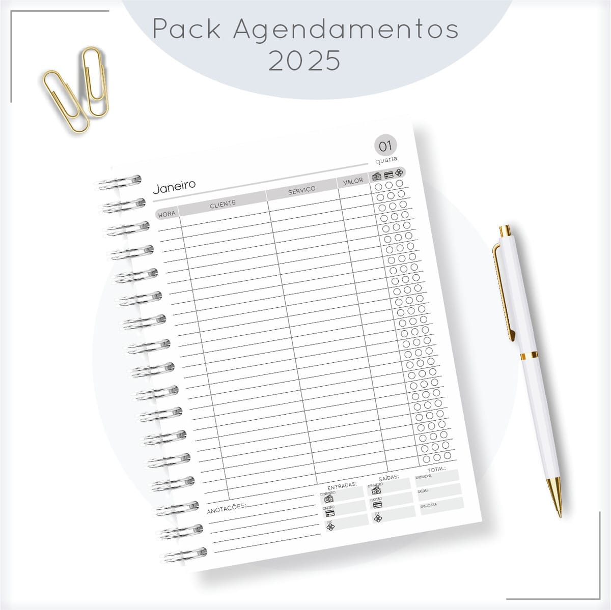 Kit Digital Agenda Masculina 2025 com Capas e Miolos 2 Página de agenda digital 2025 com agendamentos, controle financeiro, clipes e caneta.