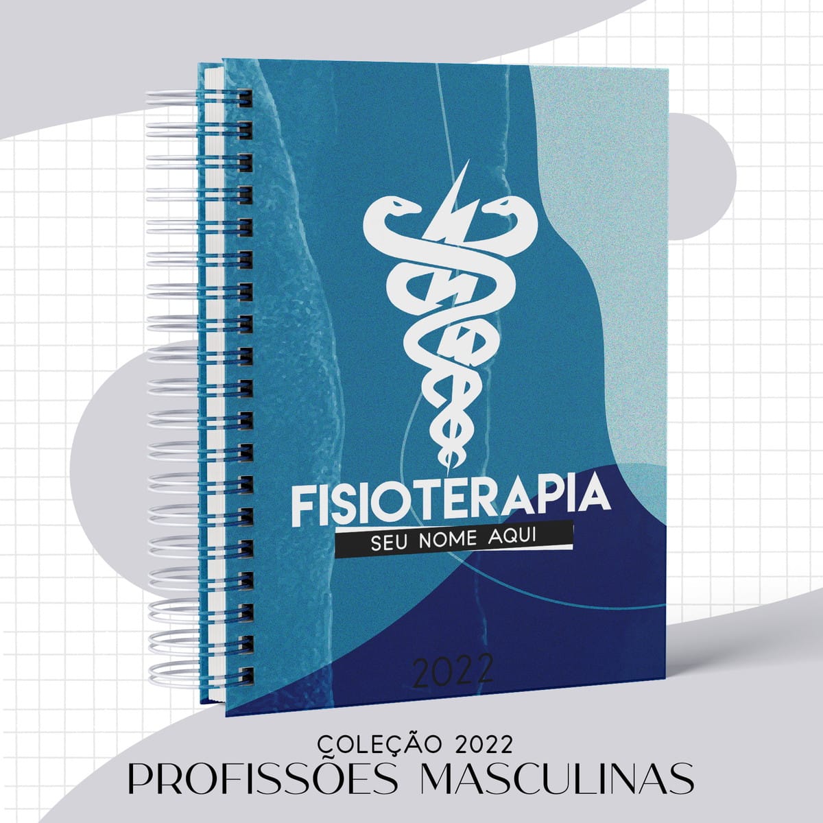 Kit Digital Agenda Masculina Fisioterapia 2022 1 Capa de caderno azul com símbolo médico branco e texto de fisioterapia.