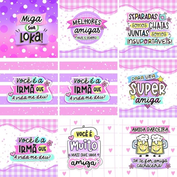 Kit Digital Amigas Estampas Caneca Ilustrações e Frases Png