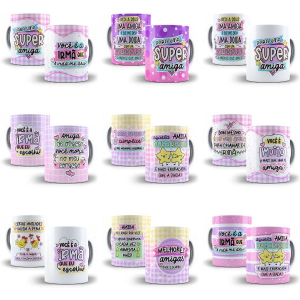 Kit Digital Amigas Estampas Caneca Ilustrações e Frases Png