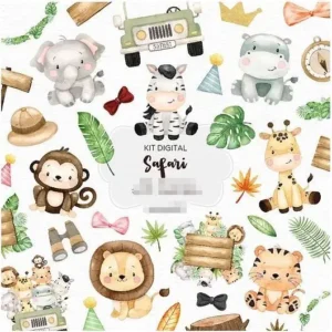 Kit Digital Aquarelado Safari Fofo Kit Digital 4 Em 1 3