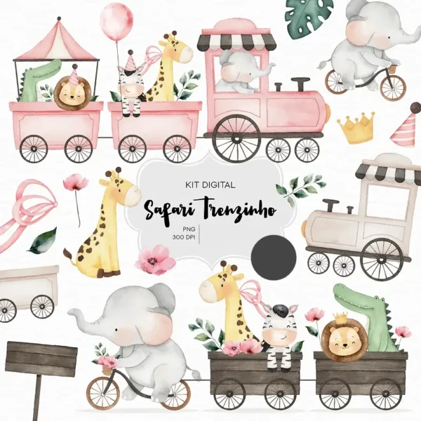 Kit Digital Aquarelado Safari Fofo Kit Digital 4 Em 1 4