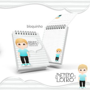 Kit Digital Bloquinho de Anotações Menino Loiro 39 Arte digital de bloquinhos com menino loiro, ideal para personalização escolar.