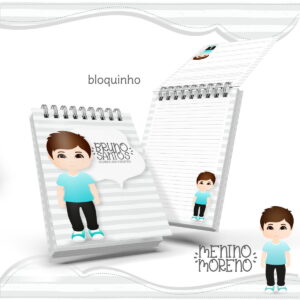 Arte digital de cadernos espirais com ilustração de menino. Perfeito para uso escolar.