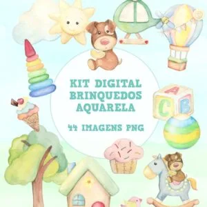 Kit Digital Brinquedos Aquarela - Arquivo Digital 15 Kit Digital Brinquedos Aquarela - Arquivo Digital