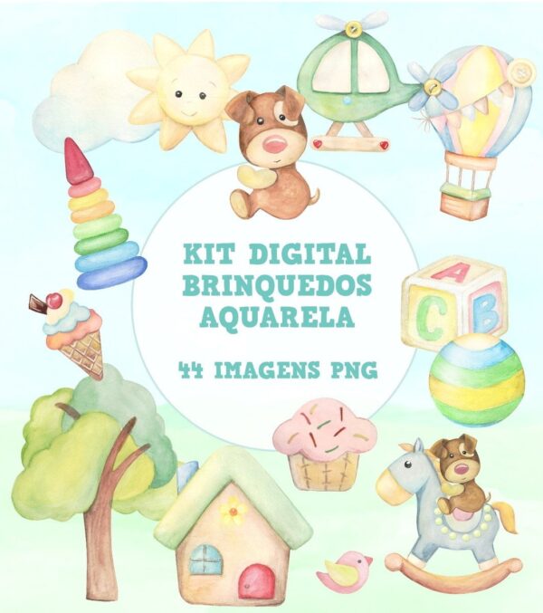 Kit Digital Brinquedos Aquarela - Arquivo Digital