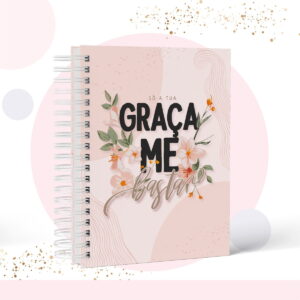 Design de capa de planner digital rosa com frase inspiradora e flores.