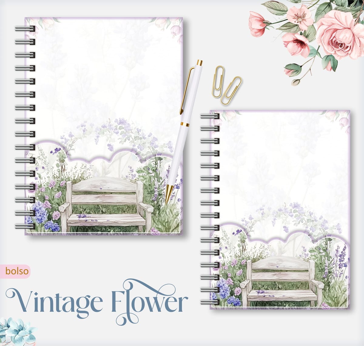 Kit Digital Caderno Pautado Vintage Floral para Encadernação 2 Caderno Pautado Vintage Flower 06 Arquivos Encadernacao 2 1
