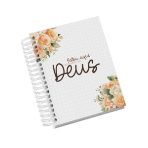 Arte digital de capa de caderno espiral com flores e frase inspiradora.