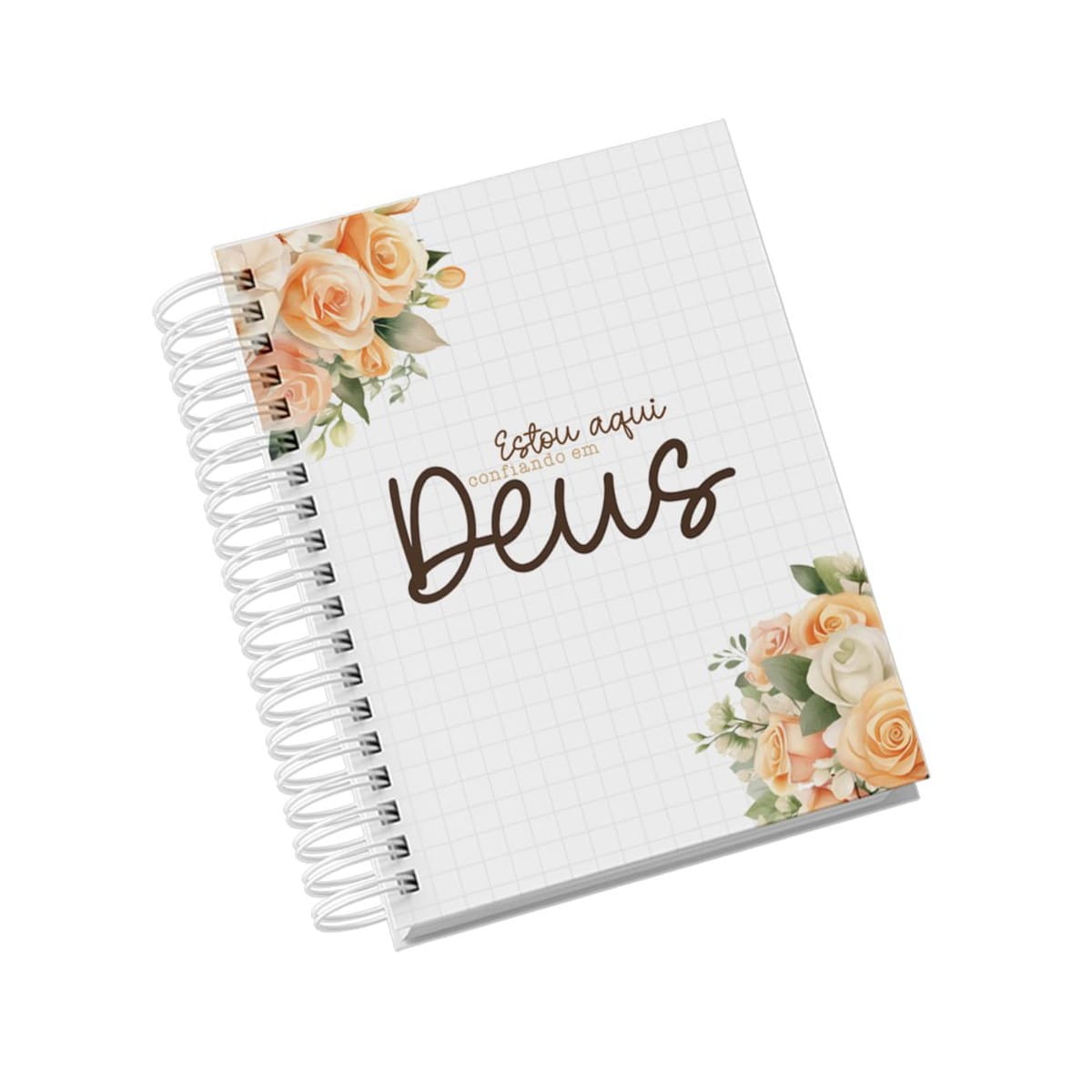 Kit Digital Capas Encadernação Devocional Floral PNG 1 Arte digital de capa de caderno espiral com flores e frase inspiradora.
