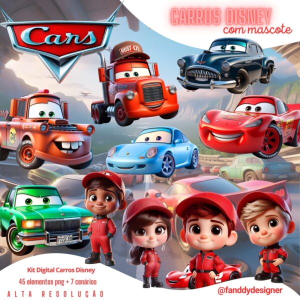 Kit Digital Carros Disney Baby Png Ilustrações 3D Fofo
