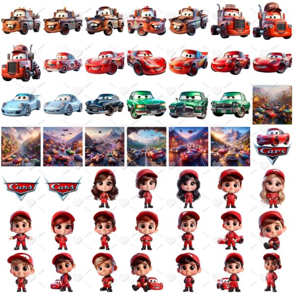 Kit Digital Carros Disney Baby Png Ilustrações 3D Fofo