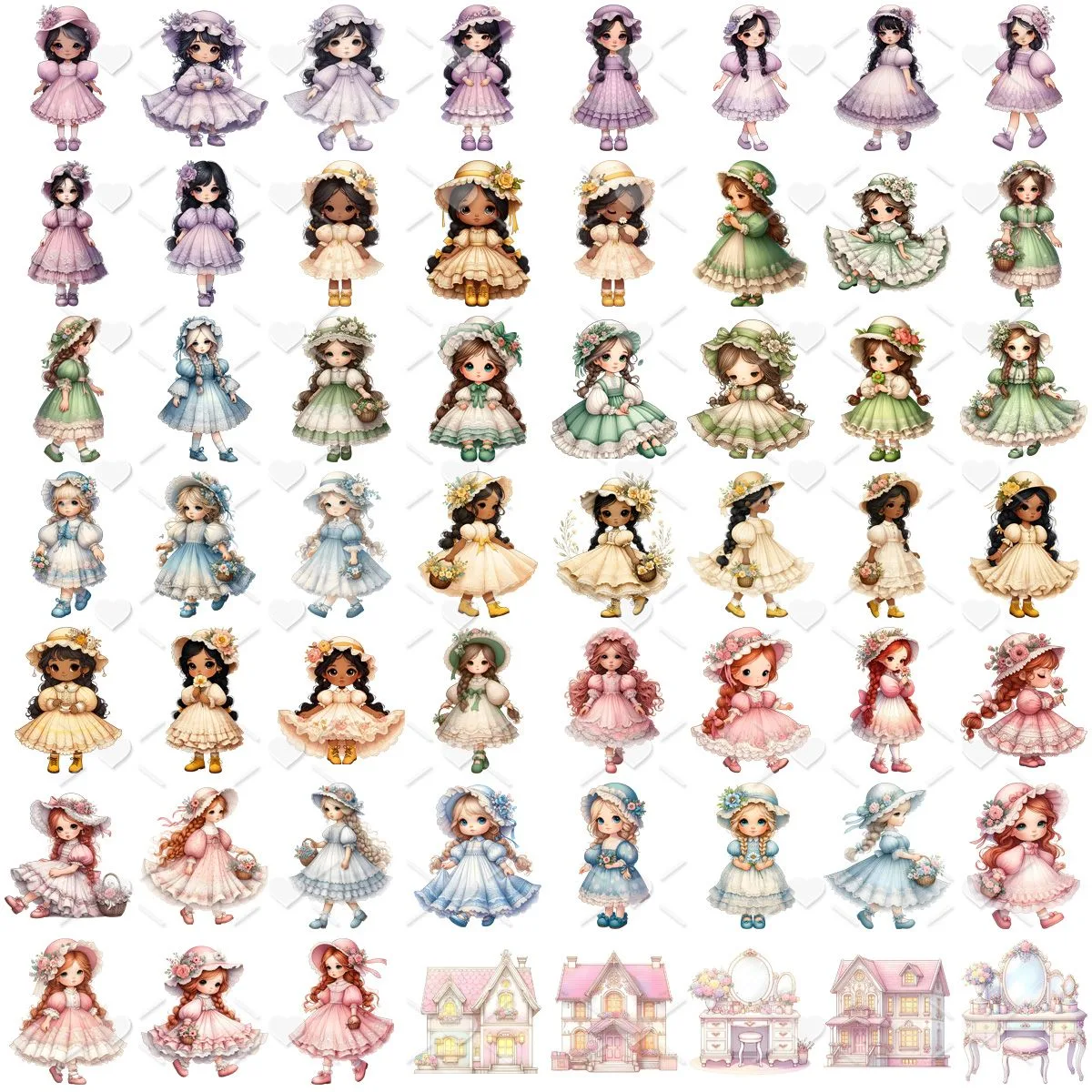 Kit Digital Casinha de Bonecas Sarah Kay 3D Ilustrações Png