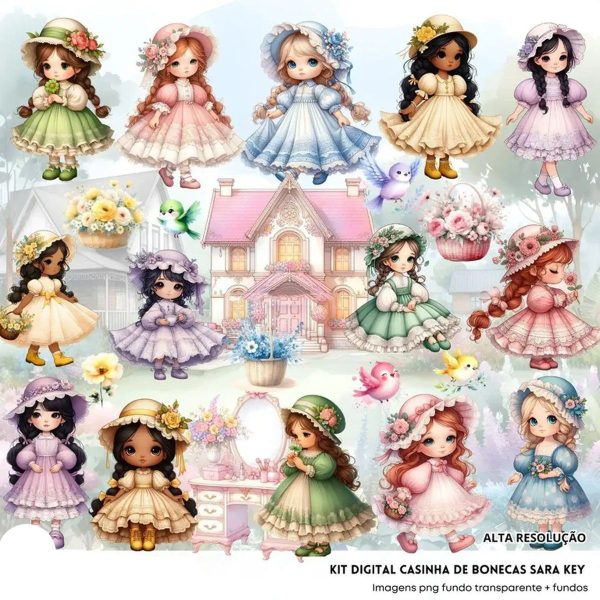 Kit Digital Casinha de Bonecas Sarah Kay 3D Ilustrações Png