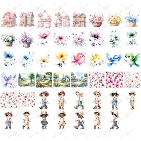 Kit Digital Casinha de Bonecas Sarah Kay 3D Ilustrações Png